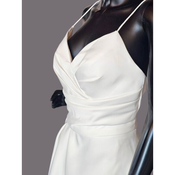 Minimalist A-Line Ivory Satin Spaghetti Strap Wedding Gown - Picture 2 of 8